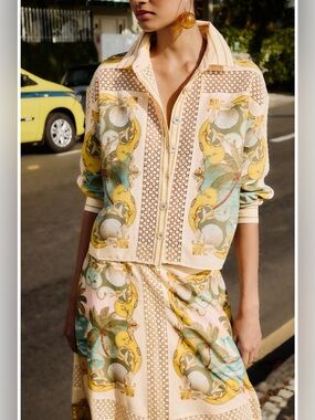 Farm Rio Royal Sea Linen Blend Shirt